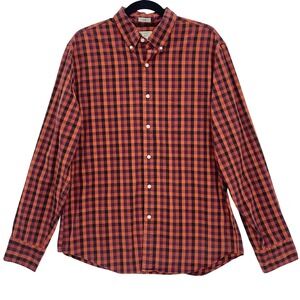 J.Crew Orange Gingham Secret Wash Button Down L Slim Stretch Organic Cotton